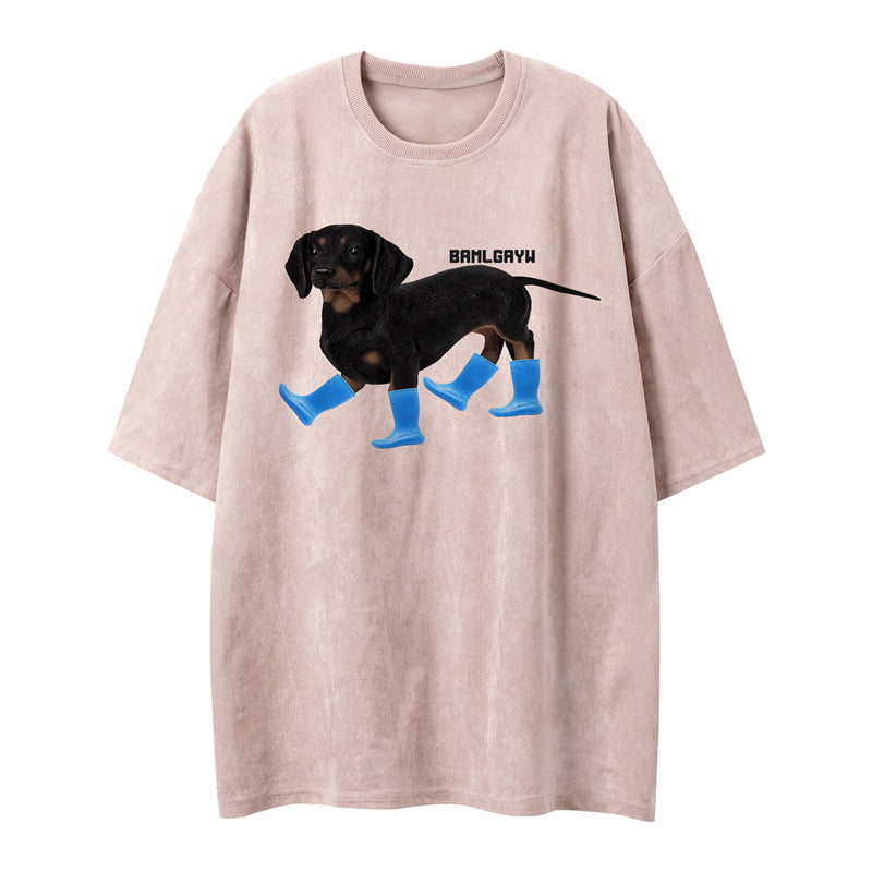 US drip outfits Summer Vintage Puppy Casual Loose Short Sleeve T-Shirts