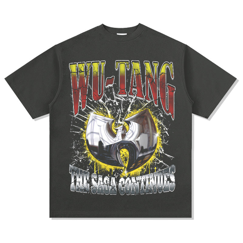 Streetwear masculino vintage hip hop WU-TANG print short-sleeved t-shirt
