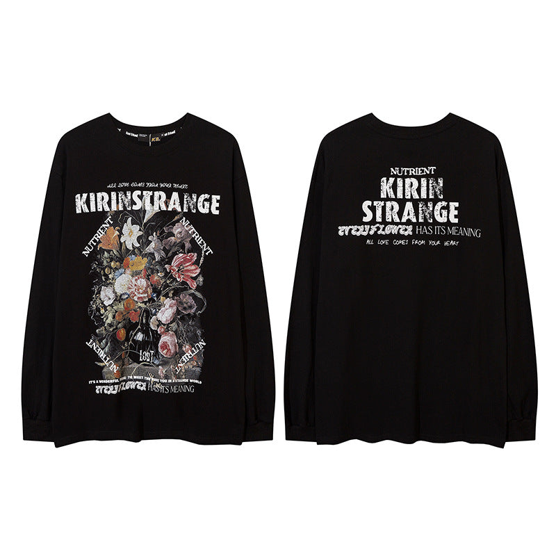 Vintage T Shirts Hip Hop Retro Floral Print Long Sleeve T-Shirt