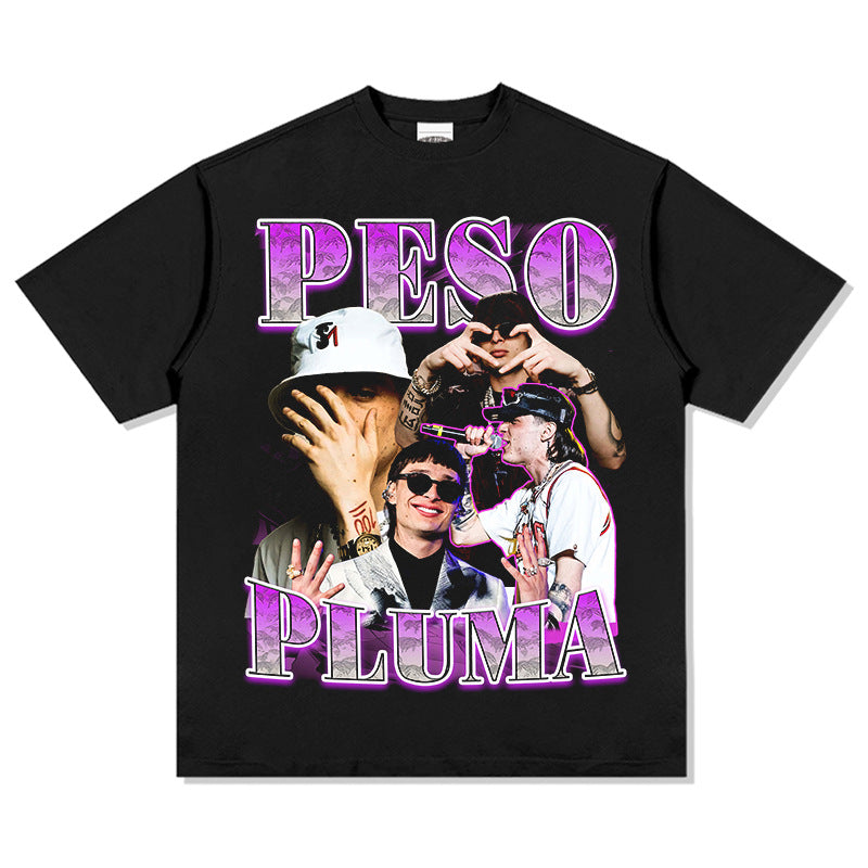 Marcas streetwear usa hip hop Peso Pluma print short sleeve t-shirt
