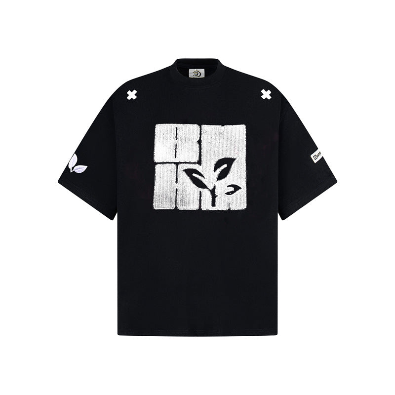 Camisas Retros Vintage Embroidery Letter Short Sleeve T