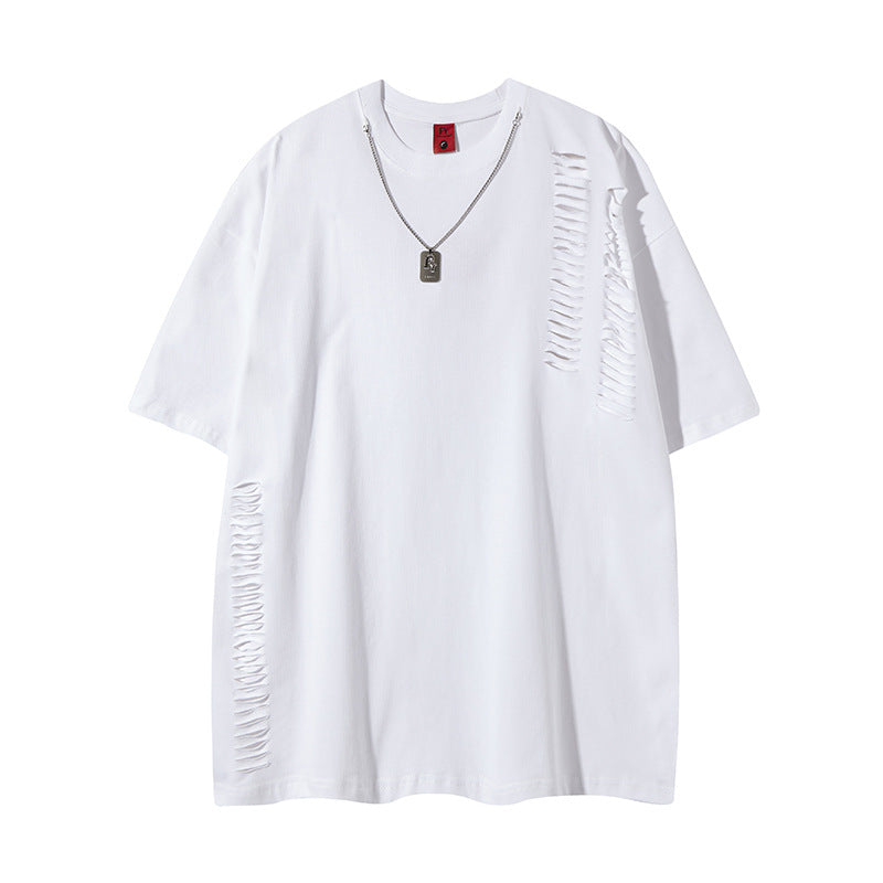 Camisas Retros trendy brand cut hole chain design T-shirt