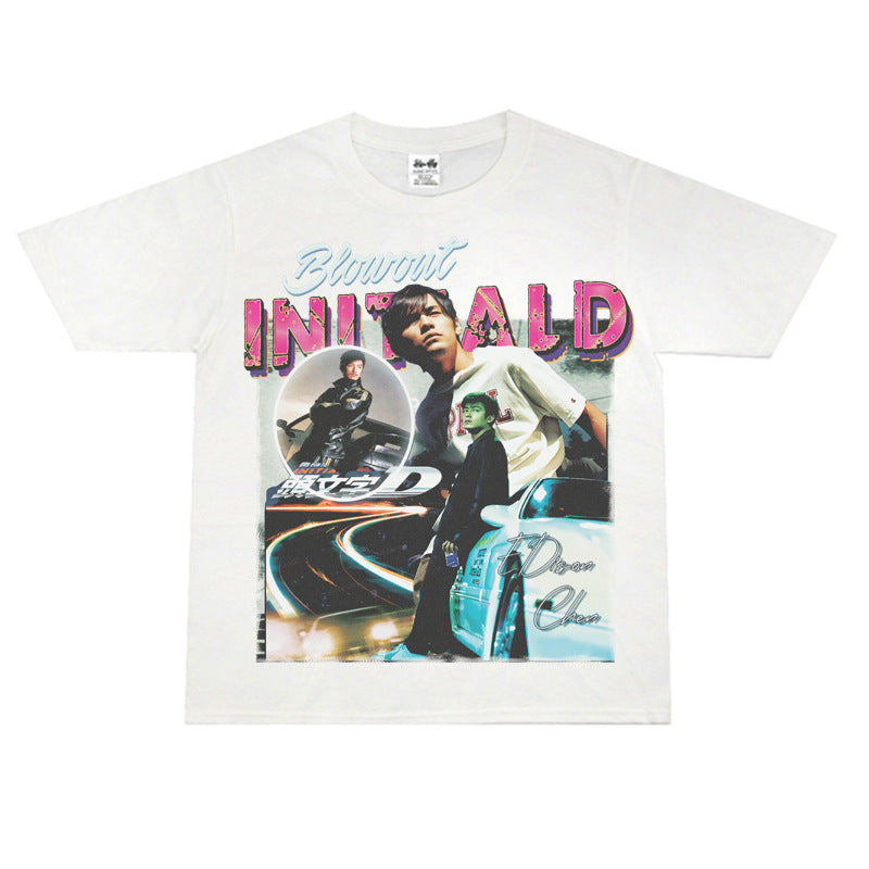 Film Star T Shirt Jay Chou Short Sleeve Retro Street Printed round Neck T-shirt for Men and Women