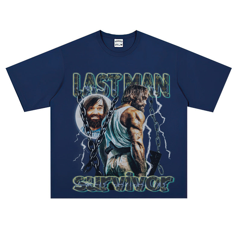 Film Star T Shirt Loose Heavy Retro Street Cotton American T-shirt for Men and Women