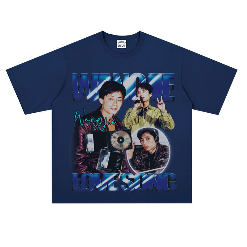 Film Star T Shirt Print Loose Heavy Weight Retro Street Cotton T-shirt