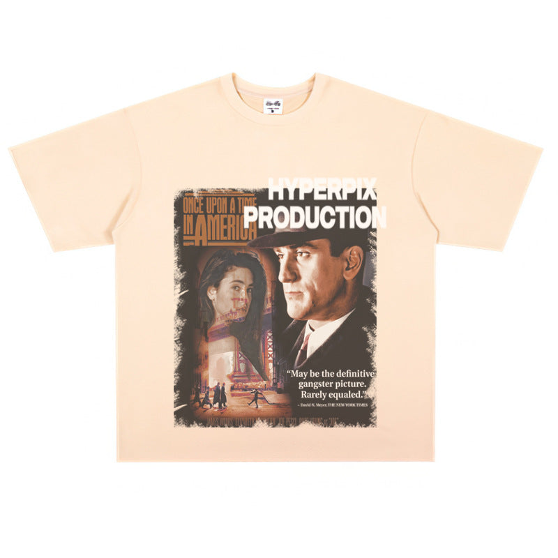 Film Star T Shirt Trendy Cotton Short Sleeve Loose round Neck American Retro T-shirt for Men