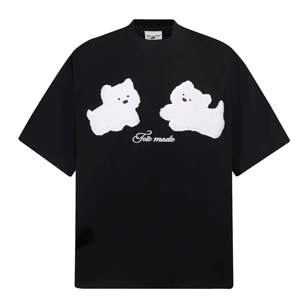Nostalgia T Shirts Vintage Summer Short Sleeve T-Shirt Embroidered Crew Neck Loose Top