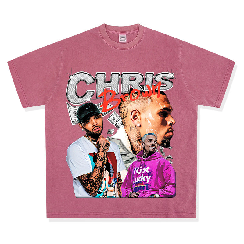 Streetwear masculino vintage hip hop breezy print short sleeve t-shirt