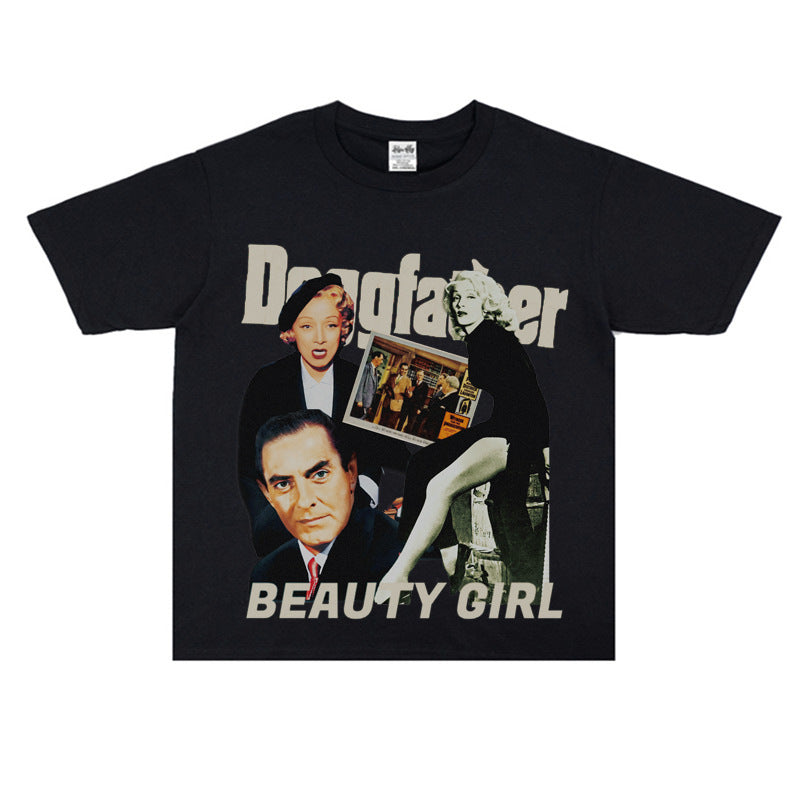 Film Star T Shirt Loose Heavy Retro Street Cotton American T-shirt Men and Women