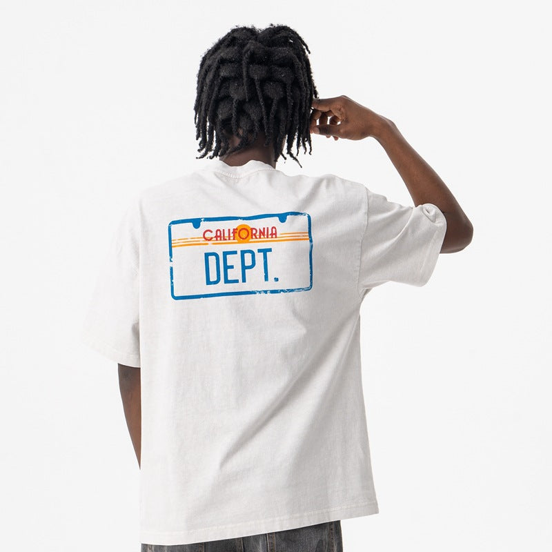Vintage College Shirts Summer Washed Old Printed Hip Hop Crew Neck Short Sleeve T-Shirt