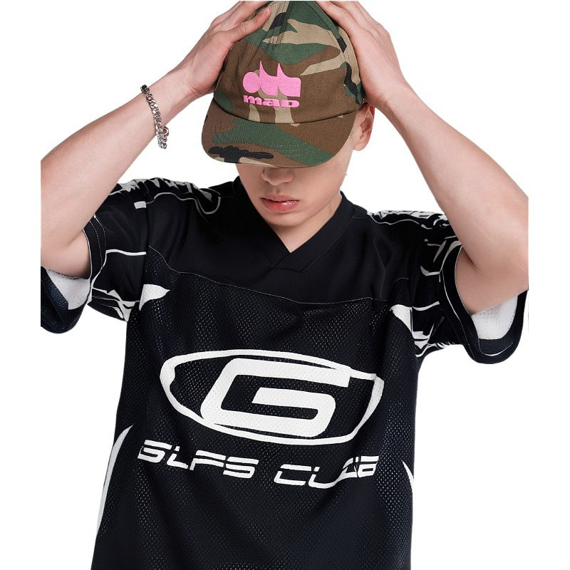 Racing oversized t shirt summer racing print mesh short-sleeved top