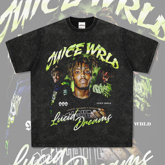 Streetwear masculino vintage rap Juice Wrld print hip hop short sleeve t-shirt