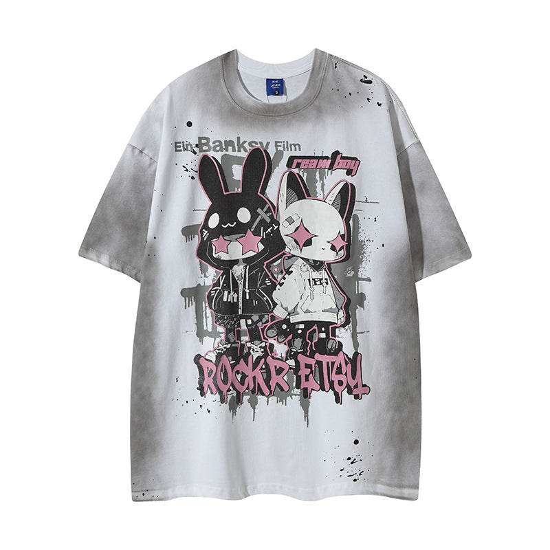 Nyc T Shirt Rabbit Print Crew Neck Short Sleeve T-Shirt