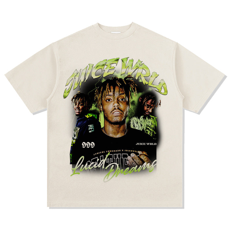 Streetwear masculino vintage rap Juice Wrld print hip hop short sleeve t-shirt