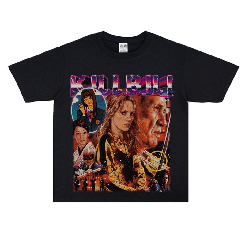 Film Star T Shirt Classic Movie Kill Bill Short Sleeve Loose Street Printed T-shirt Men and Women
