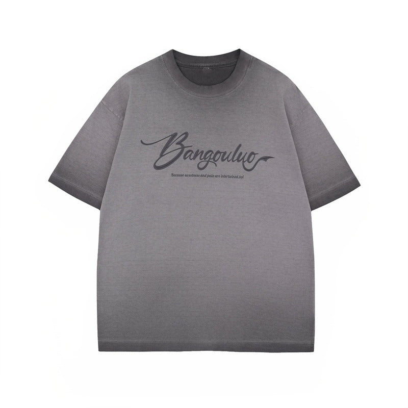 US drip outfits summer retro gradual change letter casual loose short sleeve T-Shirts