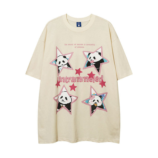 Vintage Tišö Rt Panda Little Star Print Short Sleeve T-Shirt