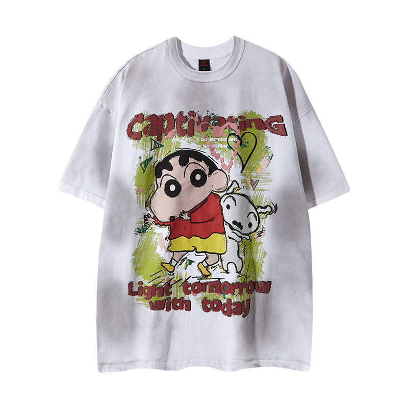 Nostalgia T Shirts Vintage Cartoon Graffiti Tie-Dye Old Short Sleeve T-Shirt