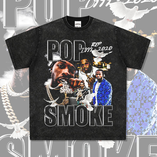 New york hip hop shop vintage Pop Smoke hip hop print short sleeve t-shirt