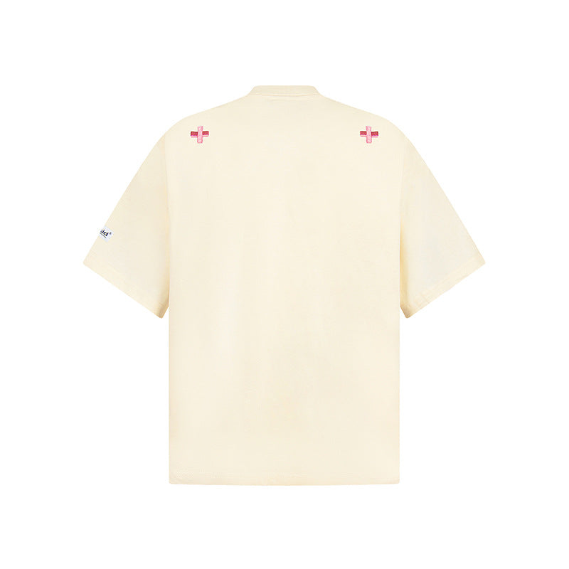 New York Hip Hop Style Vintage Dopamine Letter Embroidery Crew Neck Short Sleeve T-Shirt