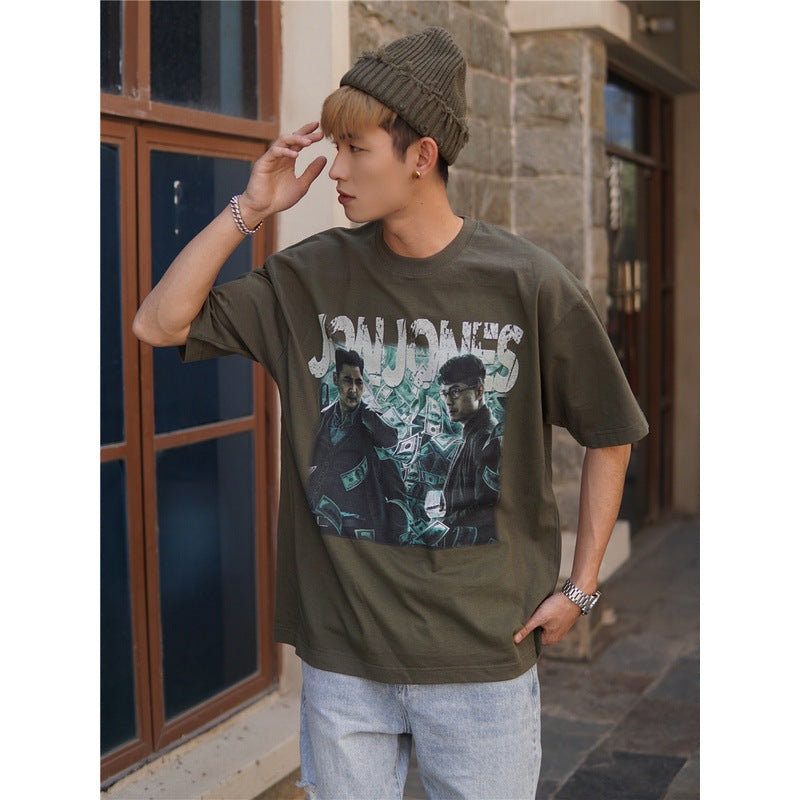 Film Star T Shirt Cotton Short Sleeve Loose Retro American Design T-shirt Men