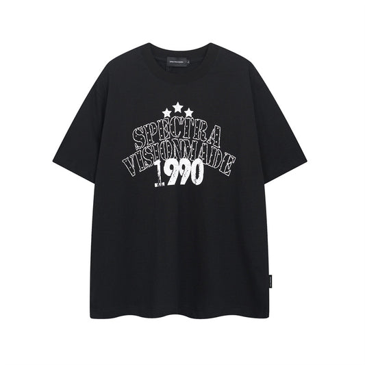 Y2K mens shirt washed alphabet hip hop retro crew neck short sleeve t-shirt