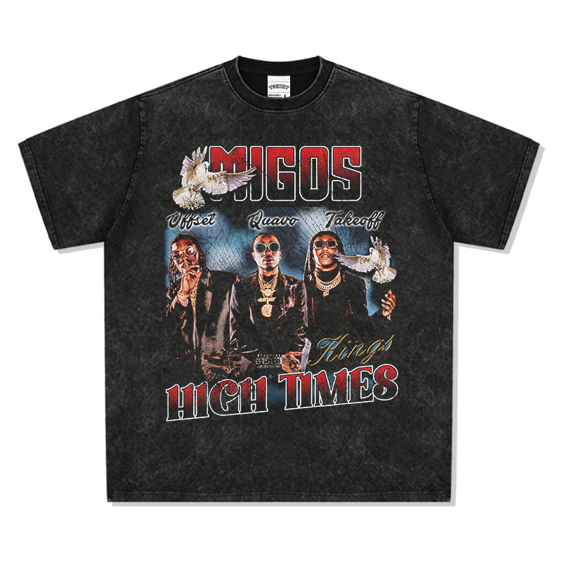 Cool t rapper hip hop team Migos print short sleeve wash