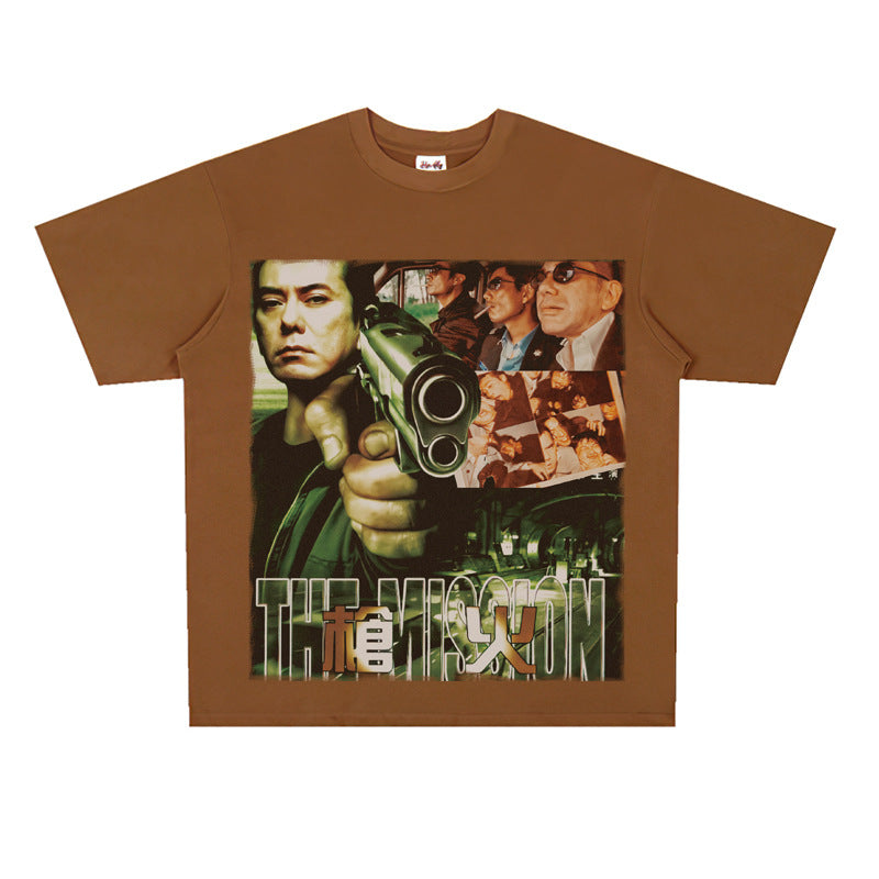 Film Star T Shirt Short Sleeve Loose Retro American Street T-shirt Men and Women