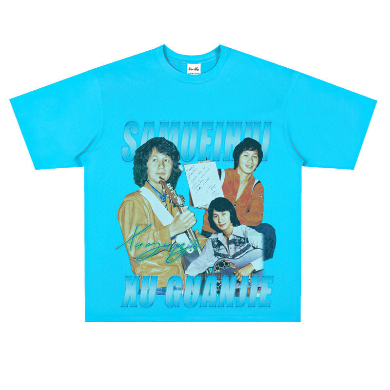 Film Star T Shirt a Pop Singer. Samuel Hui Commemorative Edition Printed Loose Heavy T-shirt