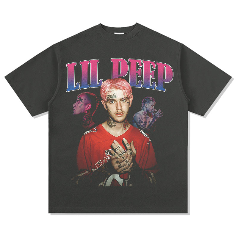 Streetwear masculino hip hop lil peep print short sleeve t-shirt vintage