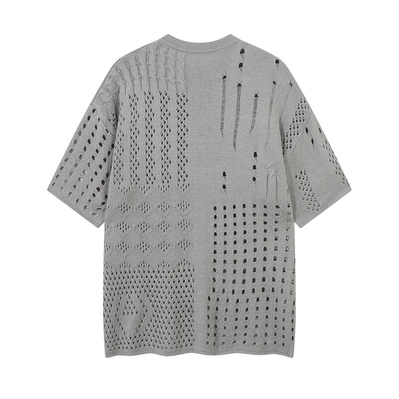 Casual Street Wear Vintage Knitted Sweater Loose Crew Neck Short Sleeve T-Shirt