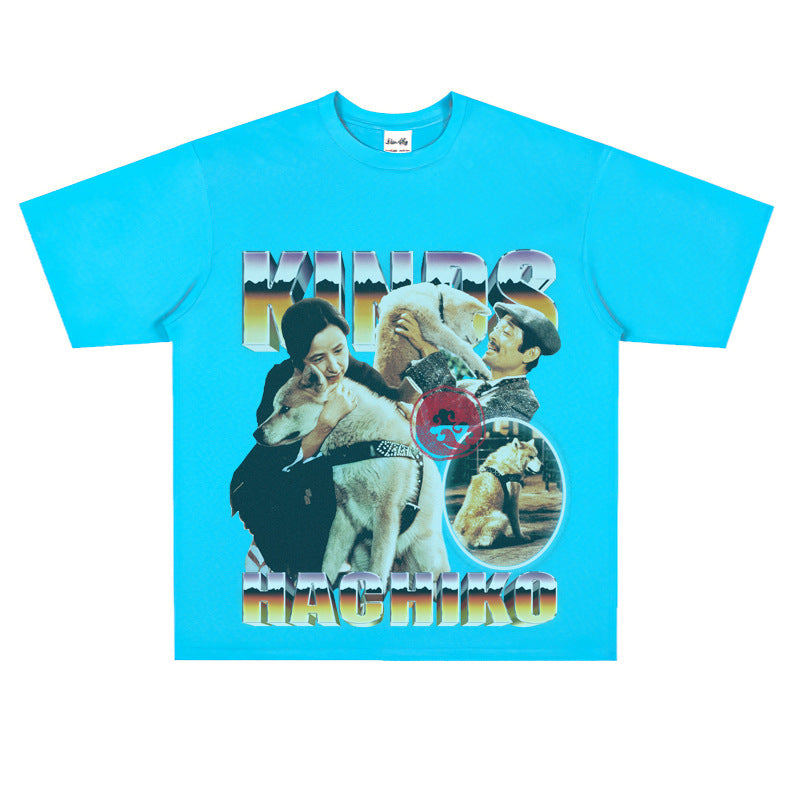 Film Star T Shirt Movie Loyal Dog Eight Male Printed Loose Street Cotton American T-shirt