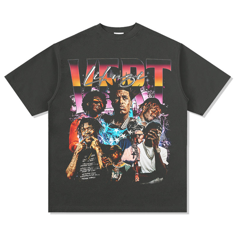 Streetwear masculino vintage hip hop LilUziVert print short sleeve t-shirt
