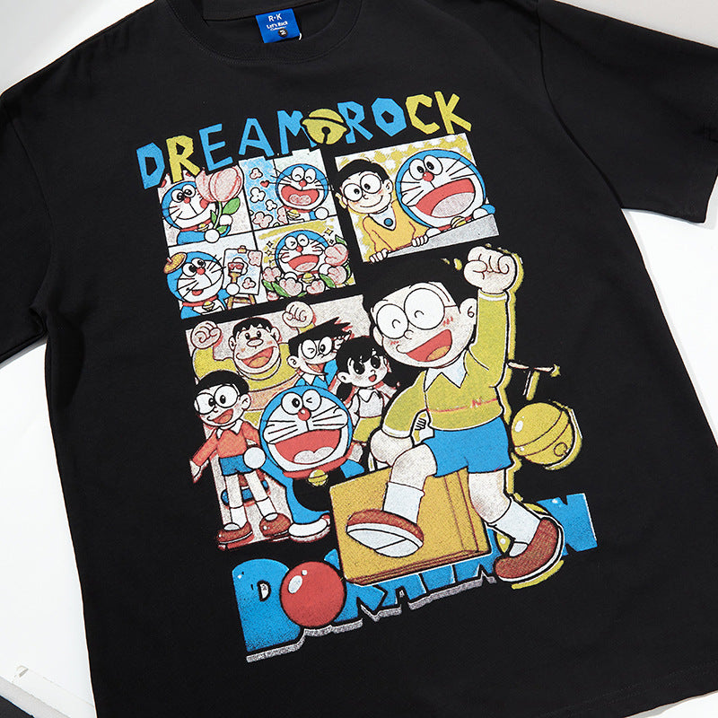 Nyc T Shirt Vintage Doraemon Printed Short Sleeve T-Shirt Summer Loose Casual Top