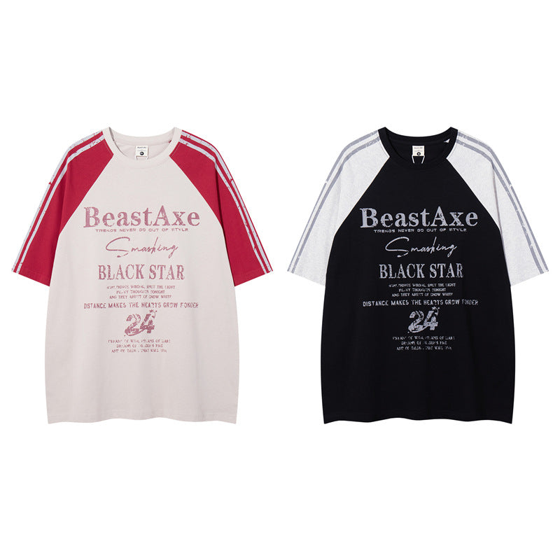 Y2K mens shirt retro round neck T-shirt short sleeve