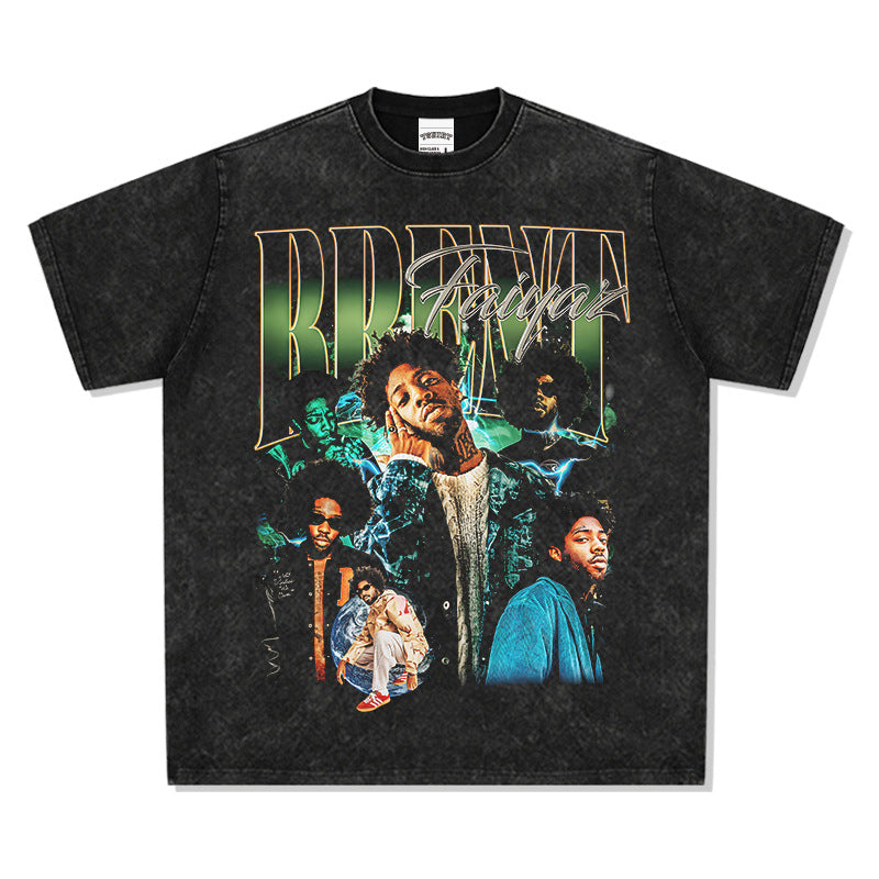 Outfit streetwear vintage hip hop BrentFaiyaz print short sleeve t-shirt