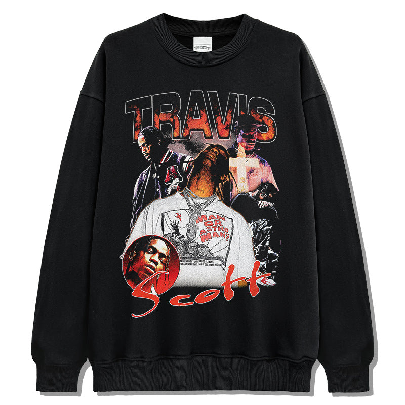Marcas streetwear usa vintage TRAVIS SCOTT print crew neck sweater loose
