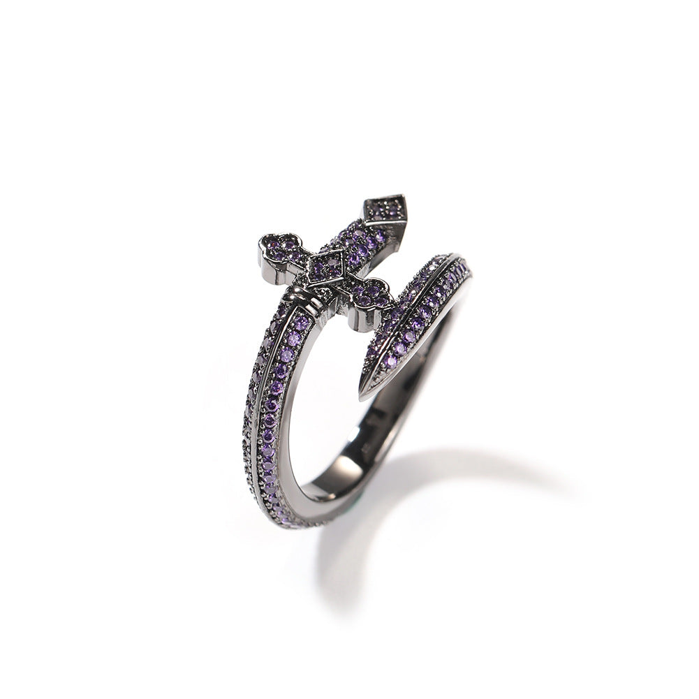 Rings Hip Hop Microencrusted Zircon Sword of Justice Vintage Ring Armament Spectrum
