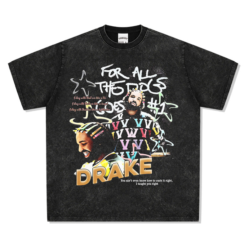Cool t rapper vintage hip hop drake drake print short sleeve t-shirt