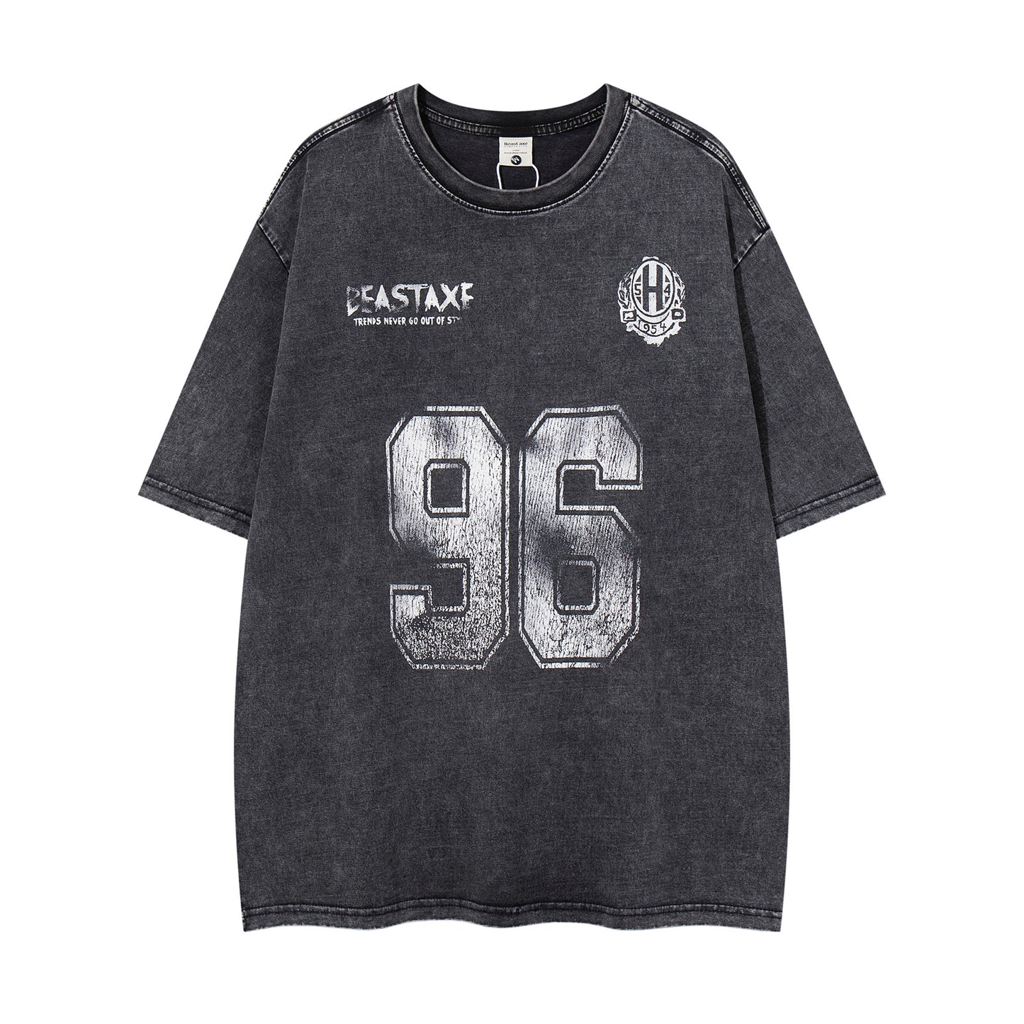 Distorted vintage washed old alphabet print short sleeve t-shirt