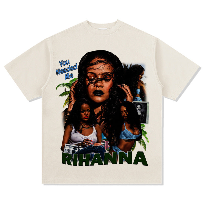 Cool t rapper hip hop rap Rihanna vintage print short sleeve top