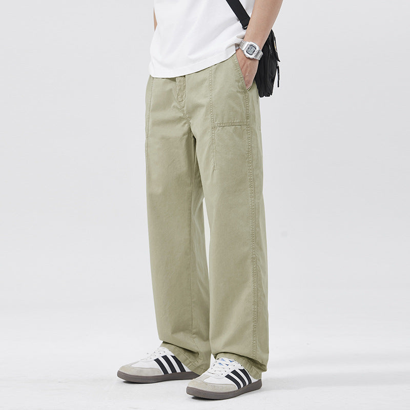 Men Casual Pants Vintage Cotton Men's Spring and Summer Loose Splicing Tooling Straight Pants
