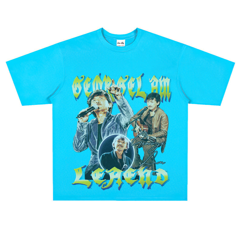 Film Star T Shirt Music Singer Lin Zixiang Loose Heavy Weight Retro Street Cotton T-shirt