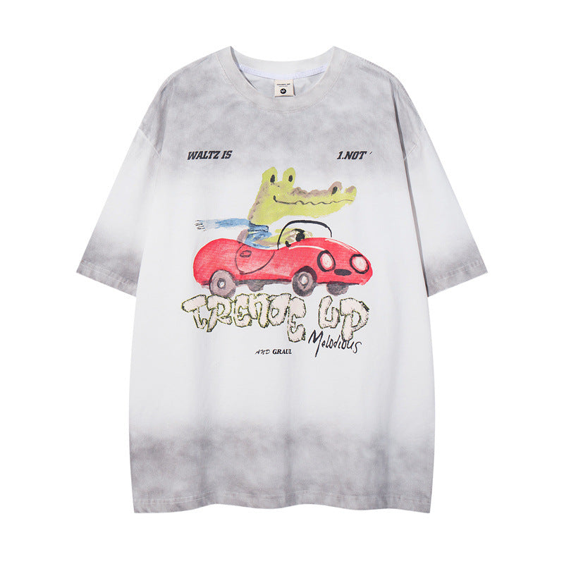 US drip outfits summer vintage kart casual loose short sleeve T-Shirts