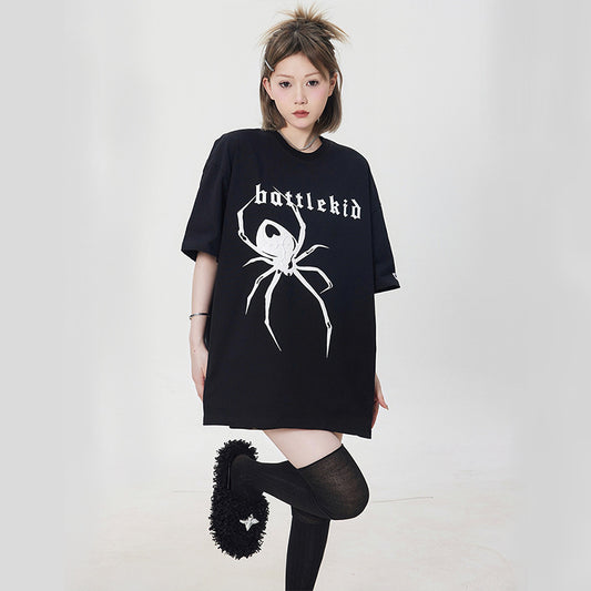 Vintage T Shirts Hip Hop Spider Print Short Sleeve T-Shirt