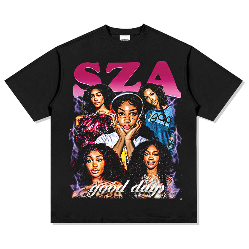Streetwear Masculino Vintage Hip Hop Shisha SZA Print Short Sleeve T-Shirt