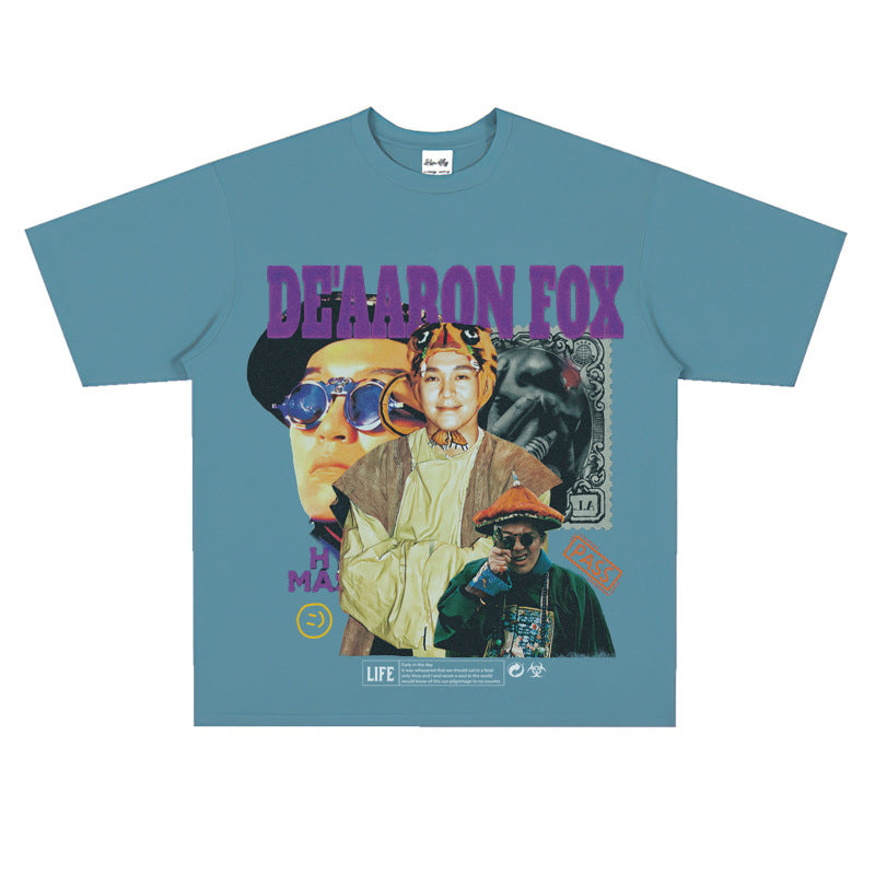 Film Star T Shirt Short Sleeve American Retro Loose-Fitting Pure Cotton T-shirt Men