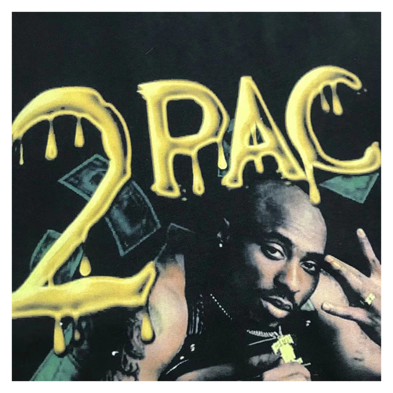 Cool t rapper BC 2Pac figure pike hip hop oversize vintage print short sleeve t-shirt