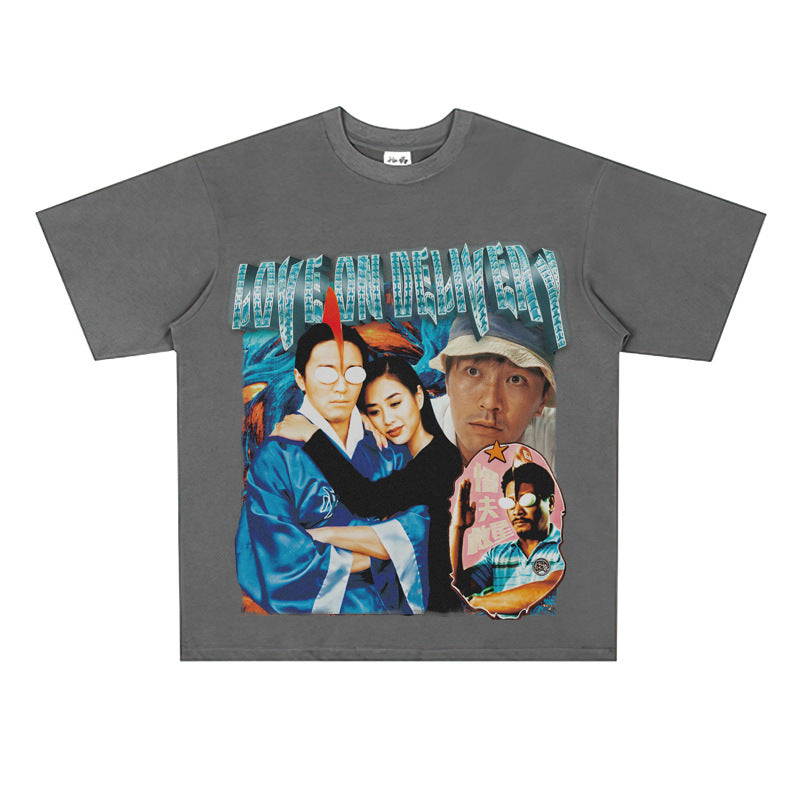Film Star T Shirt Fragrant Short Sleeve Retro American Street T-shirt for Men and Women