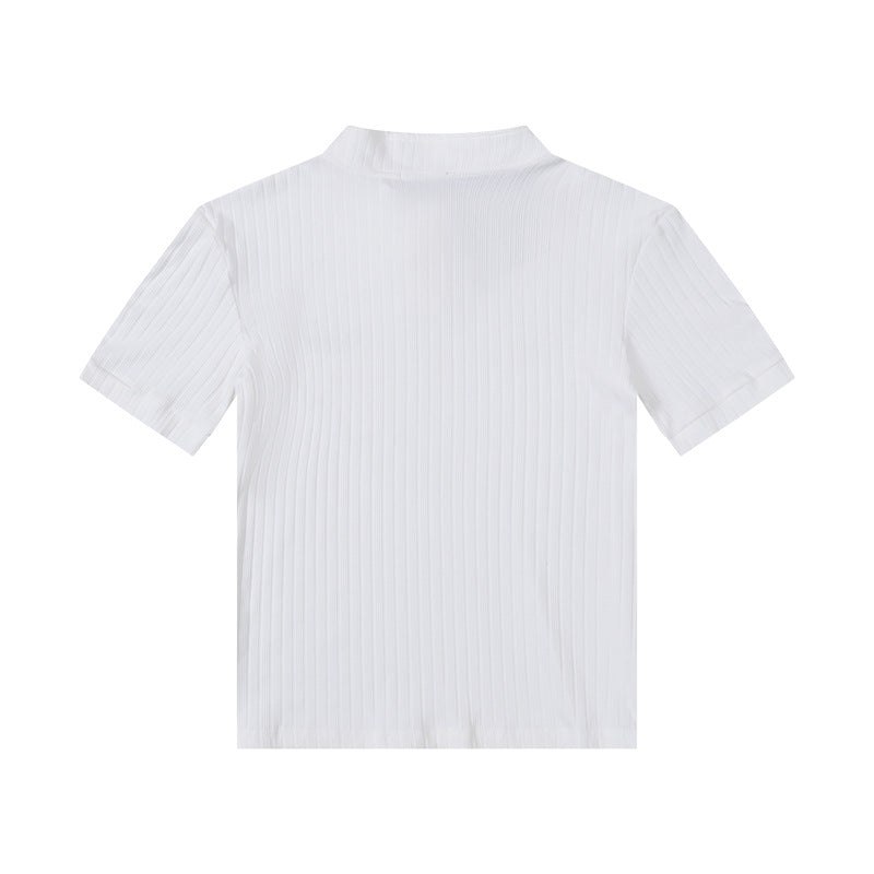 Casual Street Wear Vintage Crew Neck Knitted Short Sleeve T